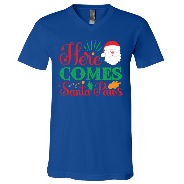 Here Comes Santa Claus Or Paws Christmas Things Gift V-Neck T-Shirt