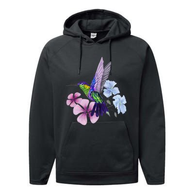 Hummingbird Colibri Snowcap Bird Flowers Tropical Summer Performance Fleece Hoodie