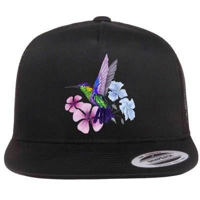 Hummingbird Colibri Snowcap Bird Flowers Tropical Summer Flat Bill Trucker Hat