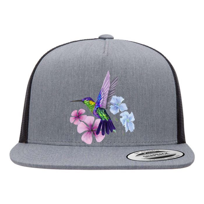 Hummingbird Colibri Snowcap Bird Flowers Tropical Summer Flat Bill Trucker Hat