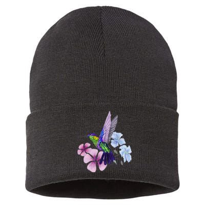 Hummingbird Colibri Snowcap Bird Flowers Tropical Summer Sustainable Knit Beanie