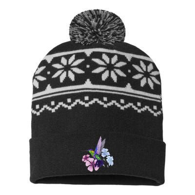 Hummingbird Colibri Snowcap Bird Flowers Tropical Summer USA-Made Snowflake Beanie