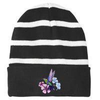 Hummingbird Colibri Snowcap Bird Flowers Tropical Summer Striped Beanie with Solid Band