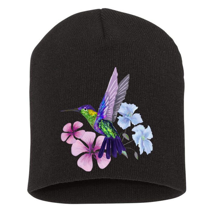 Hummingbird Colibri Snowcap Bird Flowers Tropical Summer Short Acrylic Beanie