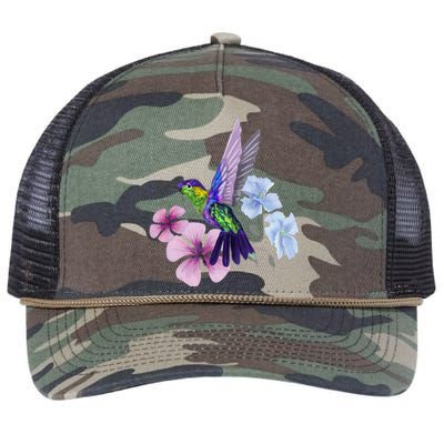 Hummingbird Colibri Snowcap Bird Flowers Tropical Summer Retro Rope Trucker Hat Cap