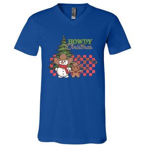 Howdy Christmas Snow Gingerbread Retro Christmas Cow Great Gift V-Neck T-Shirt