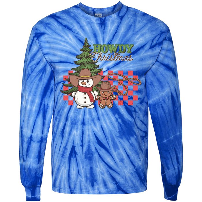 Howdy Christmas Snow Gingerbread Retro Christmas Cow Great Gift Tie-Dye Long Sleeve Shirt