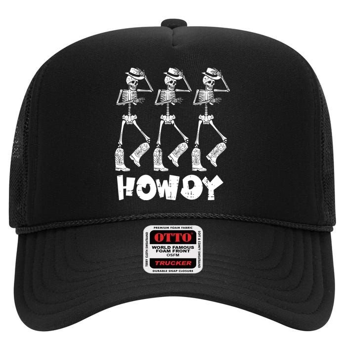 Halloween Cowboy Skeletons Howdy Costume High Crown Mesh Back Trucker Hat