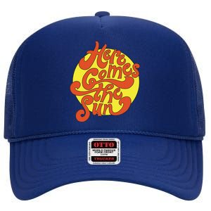 Here Comes The Sun Summer Beach Retro High Crown Mesh Back Trucker Hat