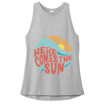 Here Comes The Sun  Baby Summer Beach Ladies PosiCharge Tri-Blend Wicking Tank
