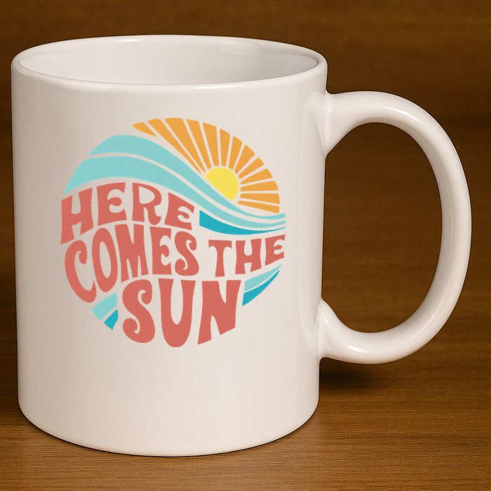 Here Comes The Sun  Baby Summer Beach 11oz C Handle Ceramic Mug