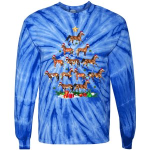 Horses Christmas Tree Horse Xmas Ornats Gift Tie-Dye Long Sleeve Shirt