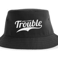 Here Comes Trouble Funny Trouble Maker Sustainable Bucket Hat