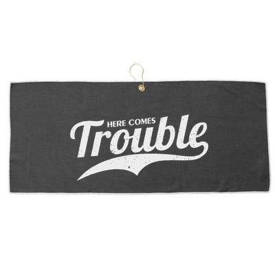 Here Comes Trouble Funny Trouble Maker Large Microfiber Waffle Golf Towel