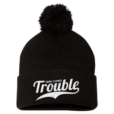 Here Comes Trouble Funny Trouble Maker Pom Pom 12in Knit Beanie