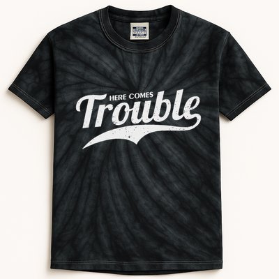 Here Comes Trouble Funny Trouble Maker Kids Tie-Dye T-Shirt
