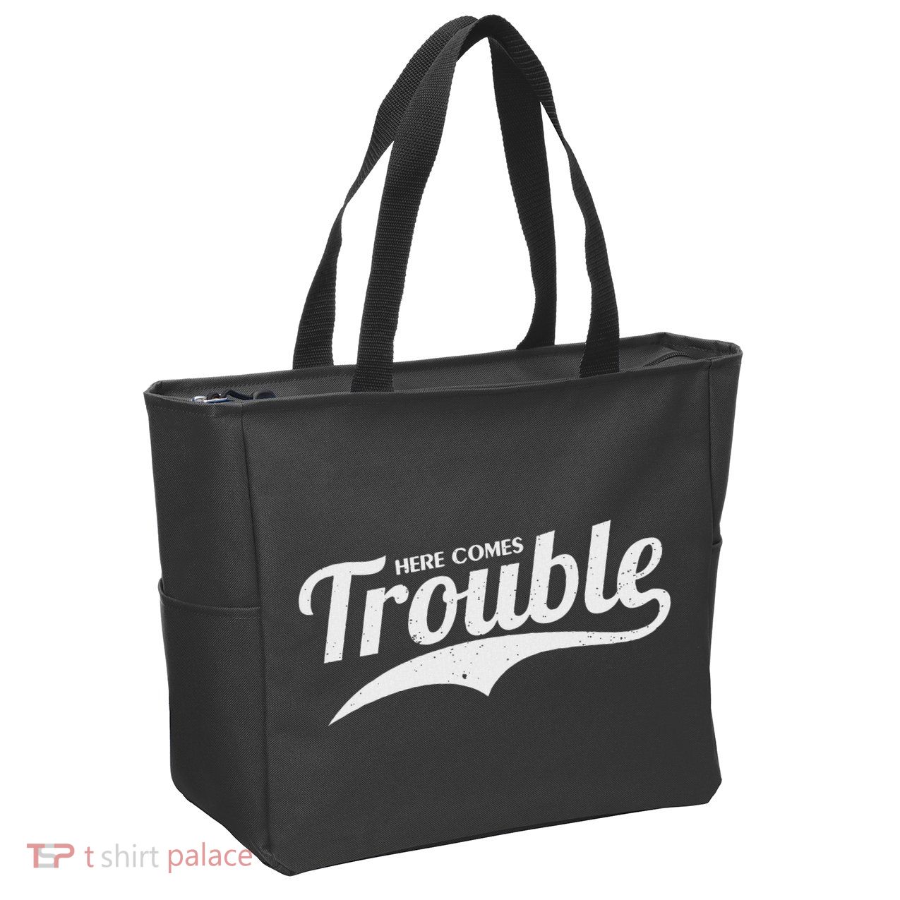 Here Comes Trouble Funny Trouble Maker Zip Tote Bag