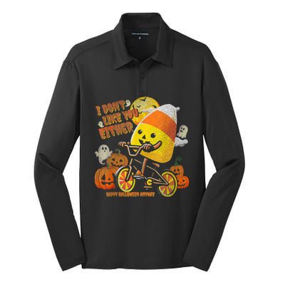 Halloween Costume Team Candy Corn I DonT Like You Either Silk Touch Performance Long Sleeve Polo