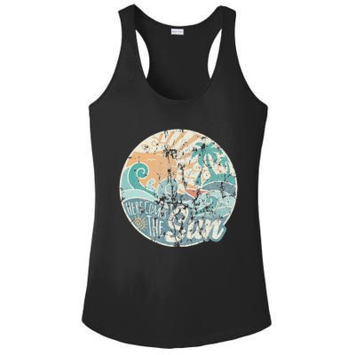 Here Comes The Sun Retro 60s Faded Summer Ladies PosiCharge Competitor Racerback Tank