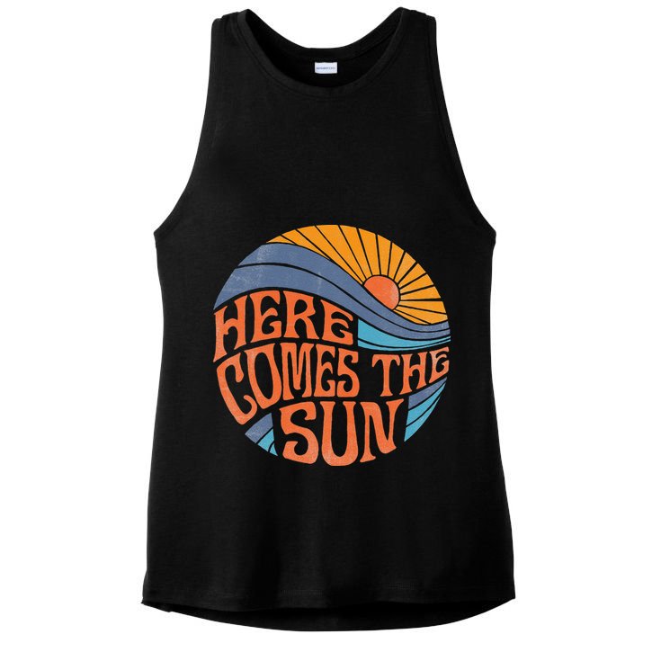 Here Comes The Sun Vintage Retro Sixties Surf Summer Beach Ladies PosiCharge Tri-Blend Wicking Tank