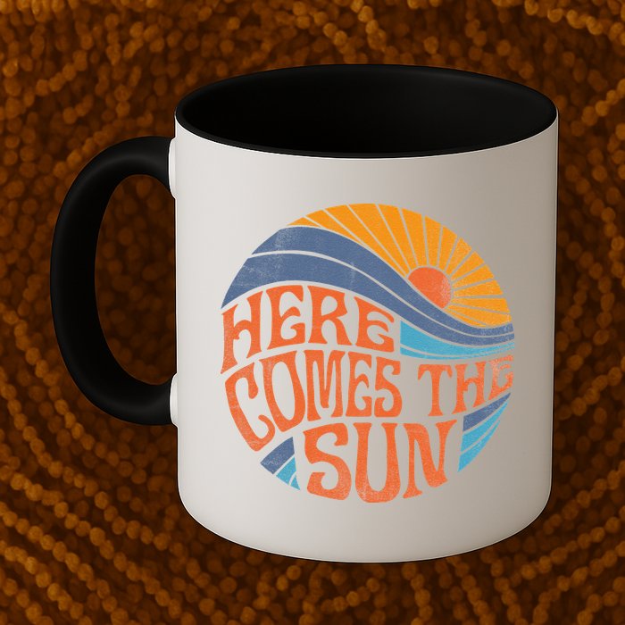 Here Comes The Sun Vintage Retro Sixties Surf Summer Beach Mug