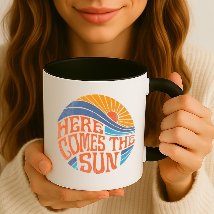 Here Comes The Sun Vintage Retro Sixties Surf Summer Beach Mug