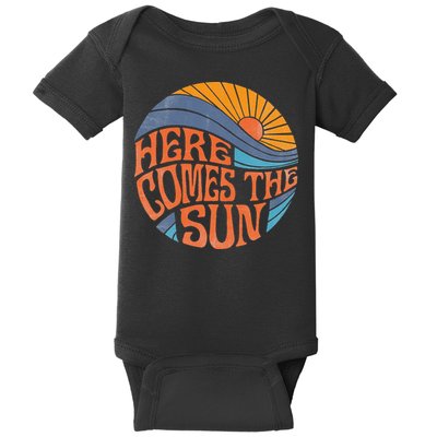 Here Comes The Sun Vintage Retro Sixties Surf Summer Beach Baby Bodysuit