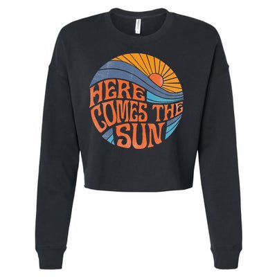 Here Comes The Sun Vintage Retro Sixties Surf Summer Beach Cropped Pullover Crew