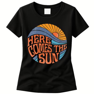 Here Comes The Sun Vintage Retro Sixties Surf Summer Beach Womens T-Shirt