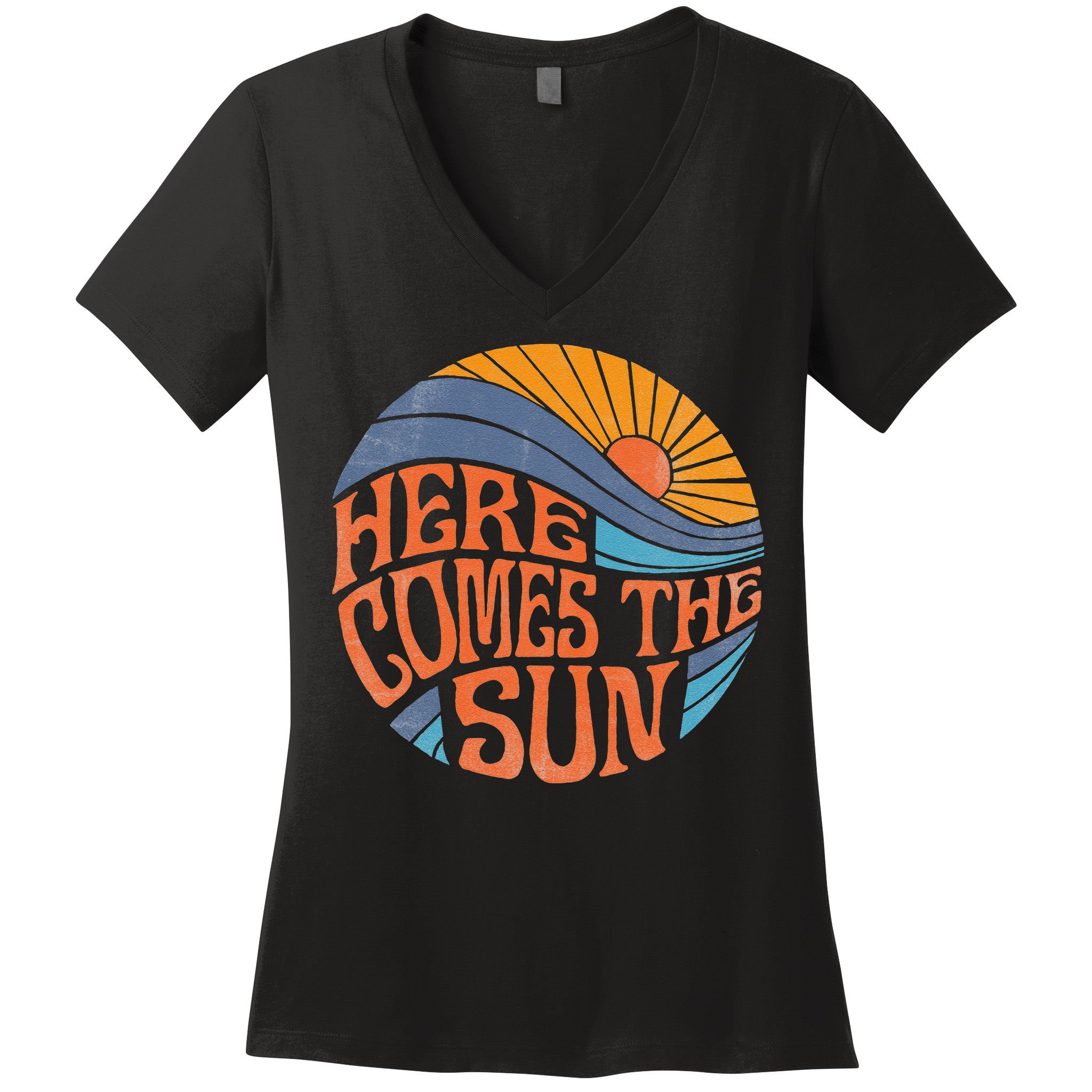 Here Comes The Sun Vintage Retro Sixties Surf Summer Beach Women's V-Neck T-Shirt