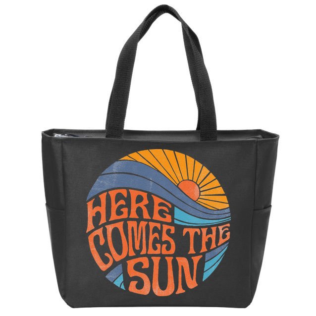 Here Comes The Sun Vintage Retro Sixties Surf Summer Beach Zip Tote Bag