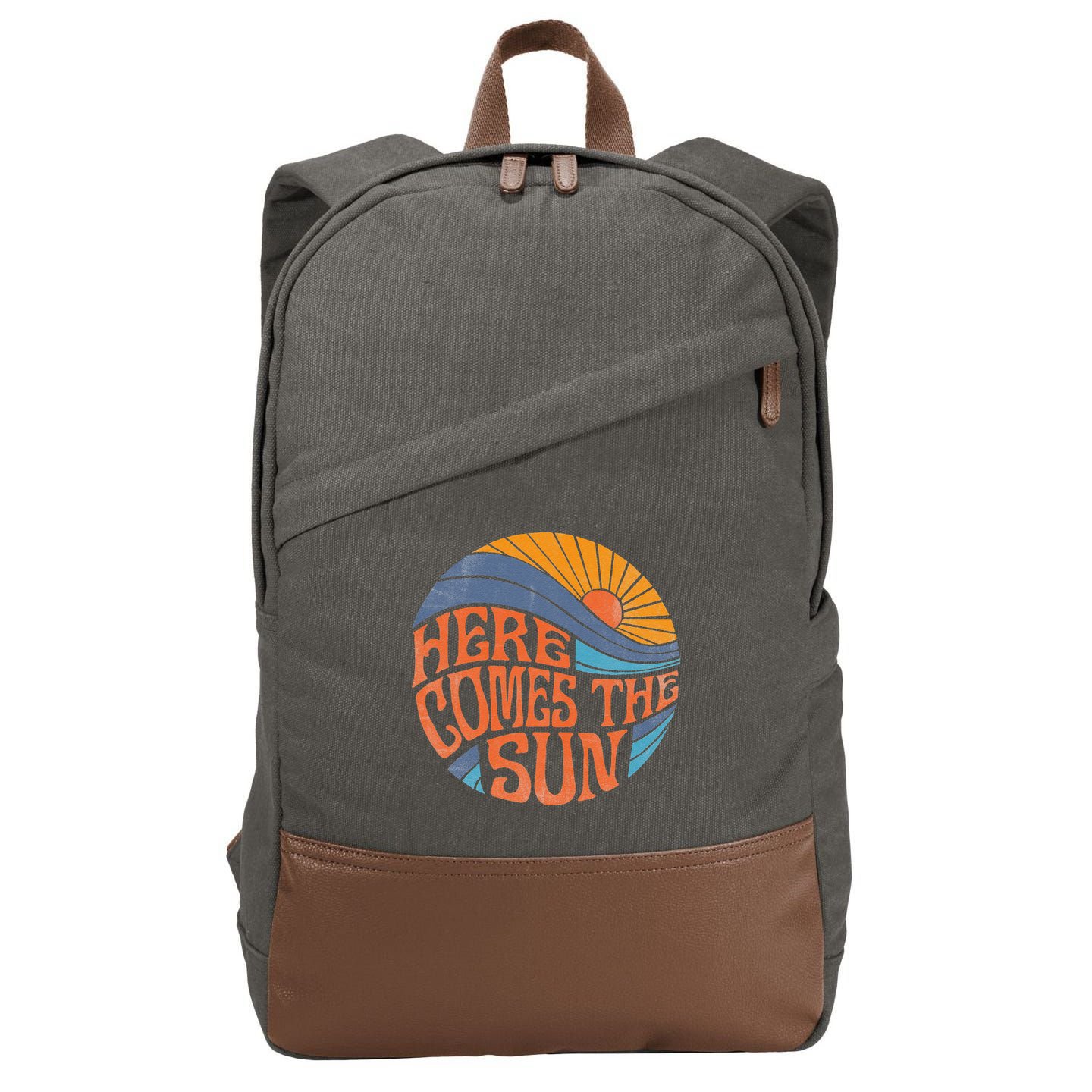 Here Comes The Sun Vintage Retro Sixties Surf Summer Beach Cotton Canvas Backpack