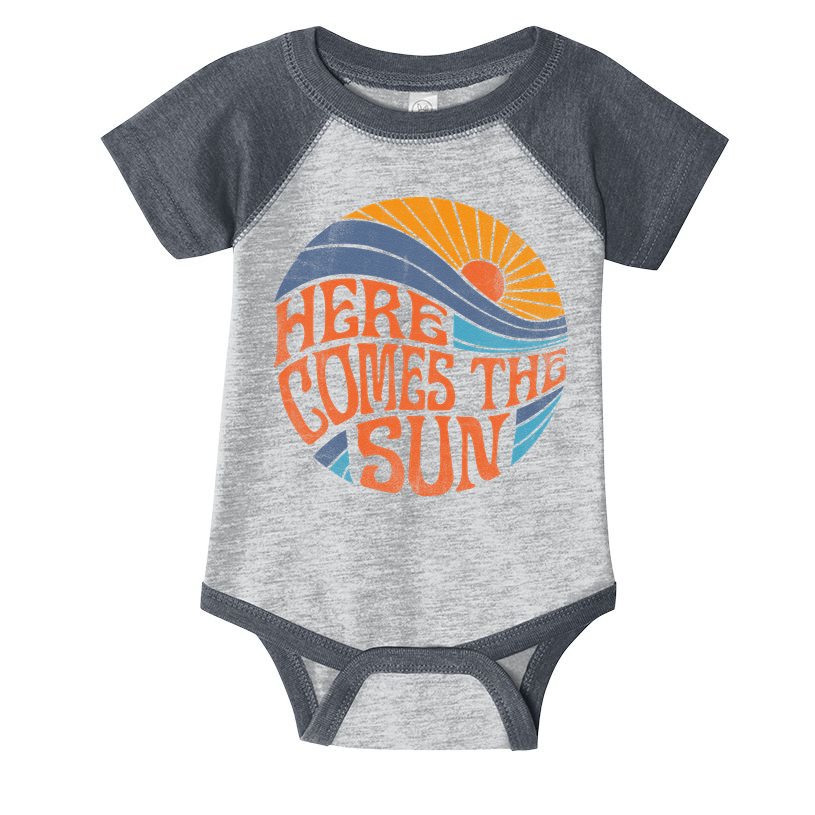 Here Comes The Sun Vintage Retro Sixties Surf Summer Beach Infant Baby Jersey Bodysuit