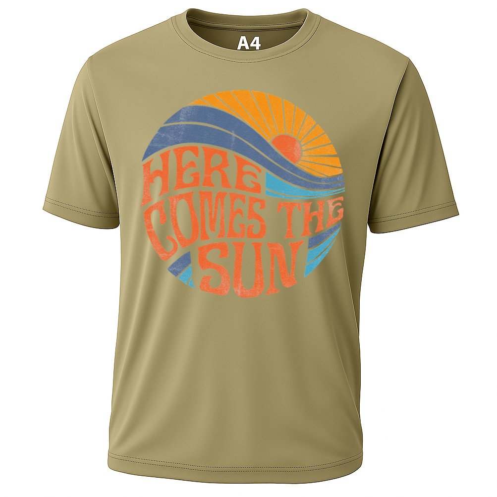 Here Comes The Sun Vintage Retro Sixties Surf Summer Beach Performance Shirt