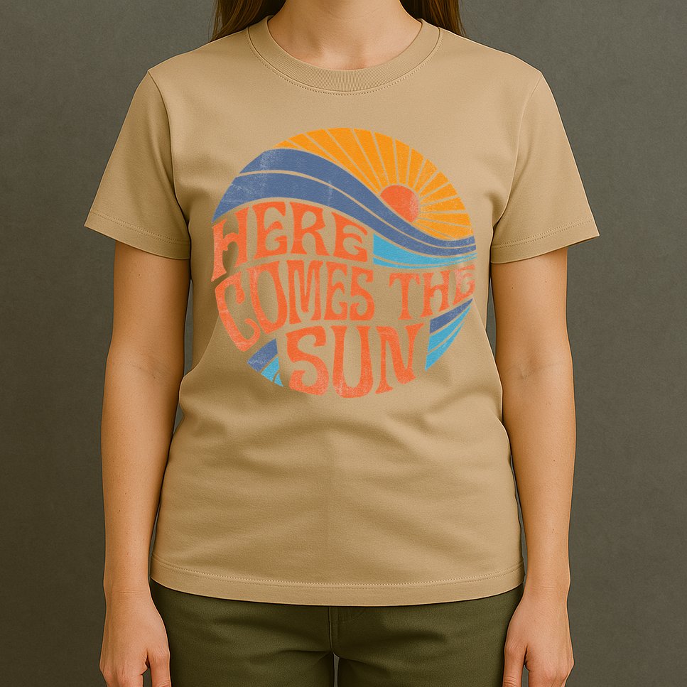 Here Comes The Sun Vintage Retro Sixties Surf Summer Beach T-Shirt