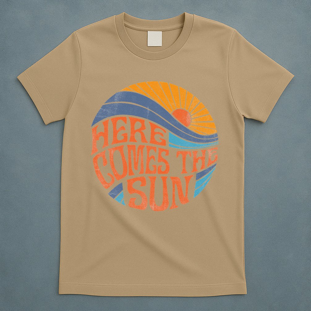 Here Comes The Sun Vintage Retro Sixties Surf Summer Beach T-Shirt