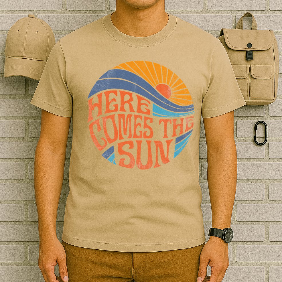 Here Comes The Sun Vintage Retro Sixties Surf Summer Beach T-Shirt