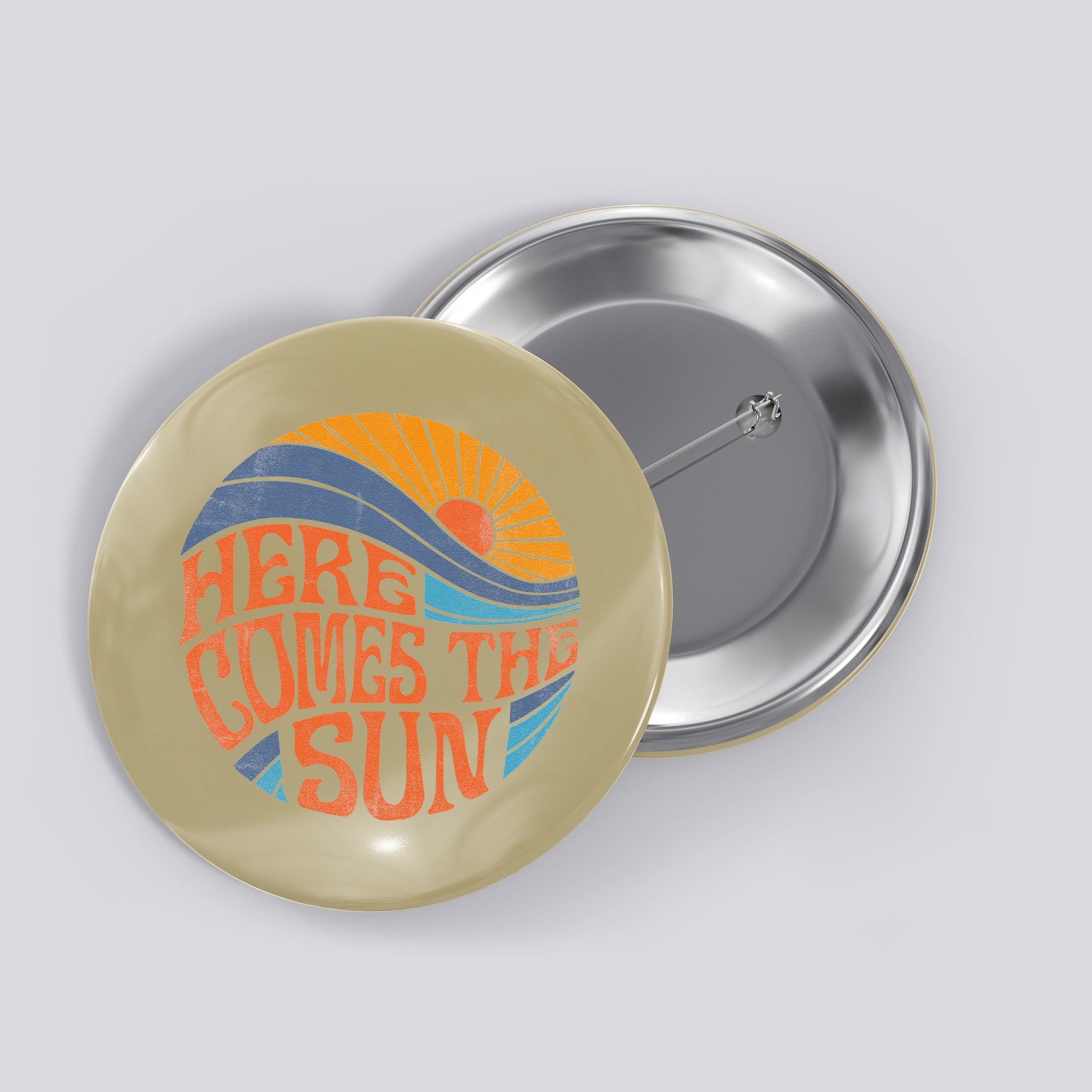 Here Comes The Sun Vintage Retro Sixties Surf Summer Beach Button