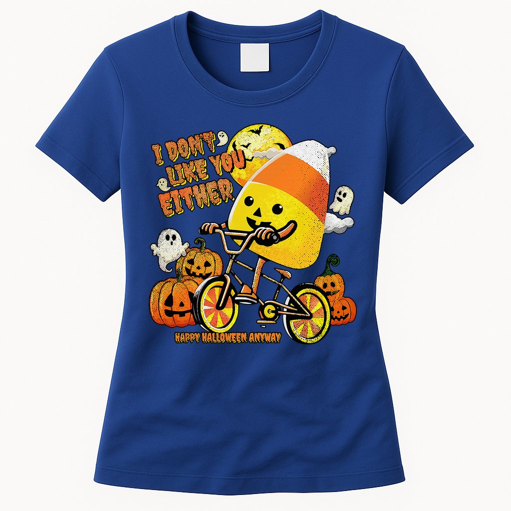 Halloween Costume Team Candy Corn I DonT Like You Either Womens T-Shirt