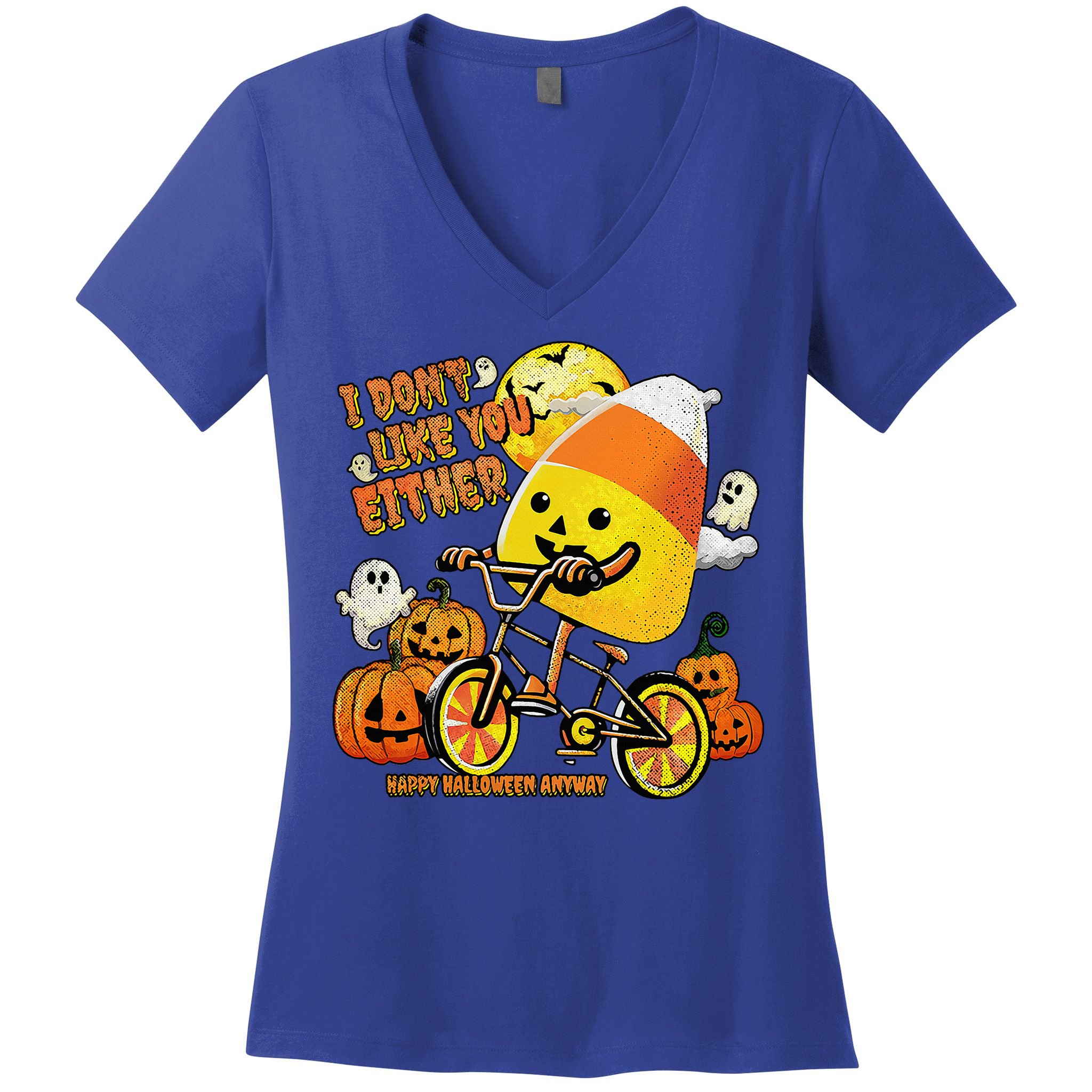 Halloween Costume Team Candy Corn I DonT Like You Either Women's V-Neck T-Shirt