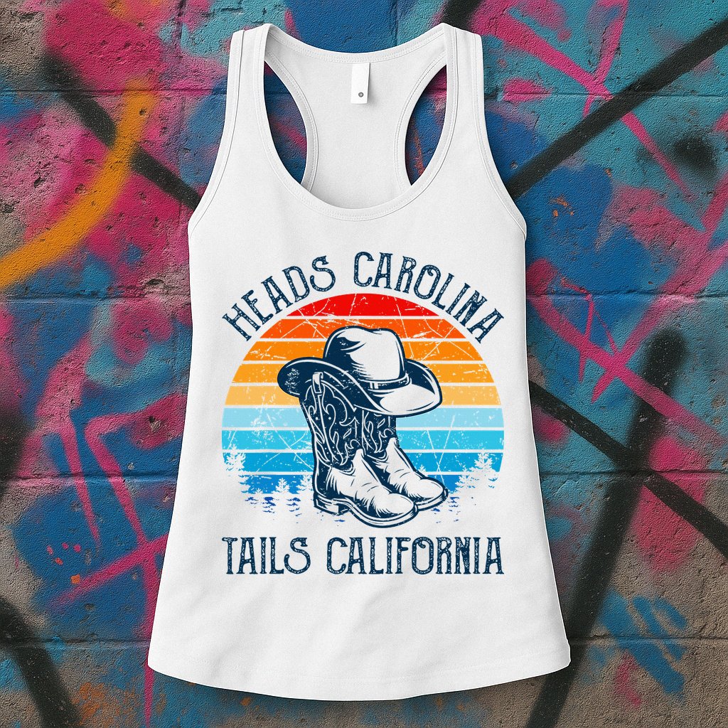 Heads Carolina Tail California Country Music Cowgirl Western Womens Tank Top