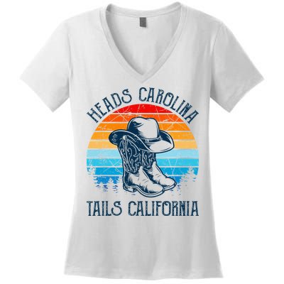 Heads Carolina Tail California Country Music Cowgirl Western Women's V-Neck T-Shirt