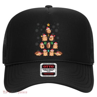 Hedgehog Christmas Tree Animal Love Pet Xmas Long Sleeve High Crown Mesh Back Trucker Hat