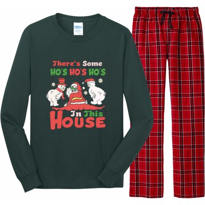 Theres Some Hos In This House Funny Santa, Funny Christmas,Christmas Gift, Christmas In July Long Sleeve Pajama Set