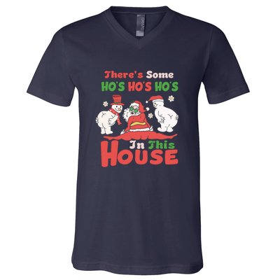 Theres Some Hos In This House Funny Santa, Funny Christmas,Christmas Gift, Christmas In July V-Neck T-Shirt