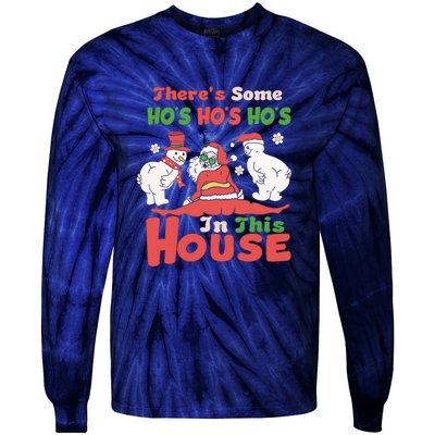 Theres Some Hos In This House Funny Santa, Funny Christmas,Christmas Gift, Christmas In July Tie-Dye Long Sleeve Shirt