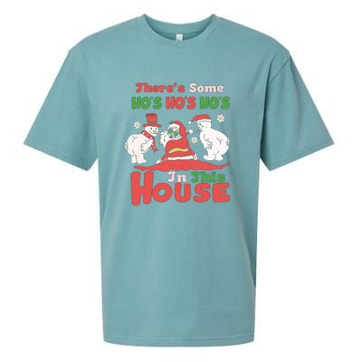 Theres Some Hos In This House Funny Santa, Funny Christmas,Christmas Gift, Christmas In July Sueded Cloud Jersey T-Shirt