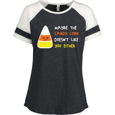 Halloween Costume Team Candy Corn Enza Ladies Jersey Colorblock Tee