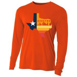 Houston City Texas Map Patriotic Texan Cooling Performance Long Sleeve Crew