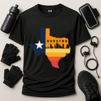 Houston City Texas Map Patriotic Texan Cooling Performance Crew T-Shirt